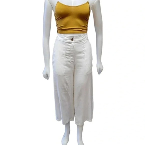 Club Monaco Linen Blend Wide  Leg Lined Capri Pants Size 4 - Picture 2 of 11